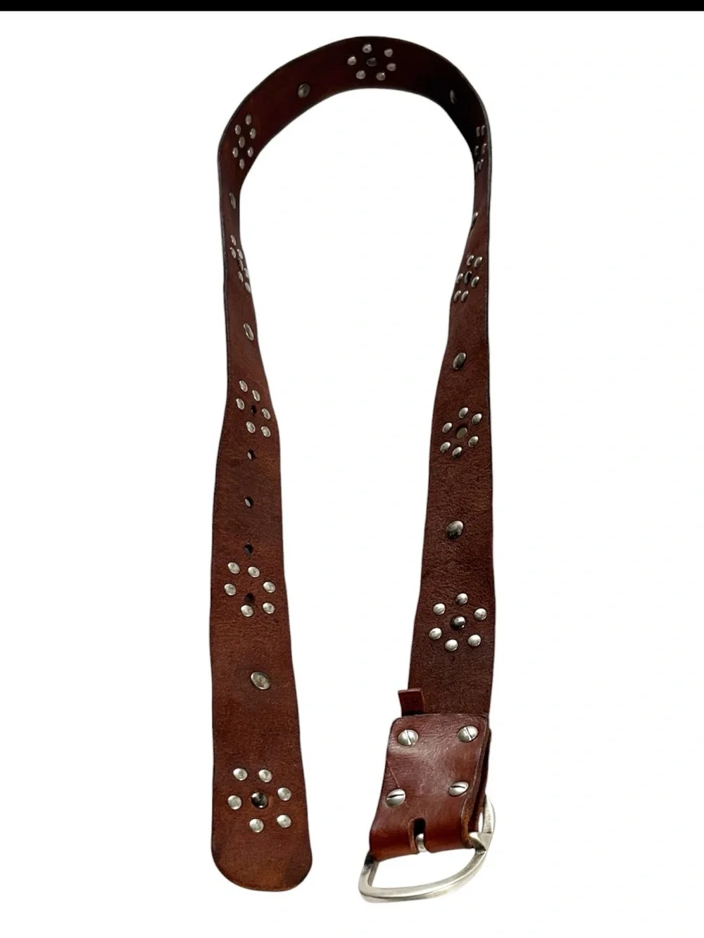 Campomaggi Iperico Cognac-coloured leather belt w/ metallic studs floral motif